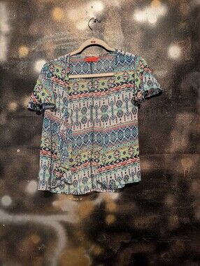 Spoiled Multicolor Aztec Open-Front Kimono Tunic - Blue Green Coral